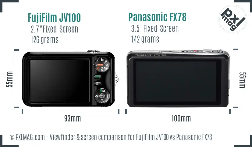 FujiFilm JV100 vs Panasonic FX78 Screen and Viewfinder comparison