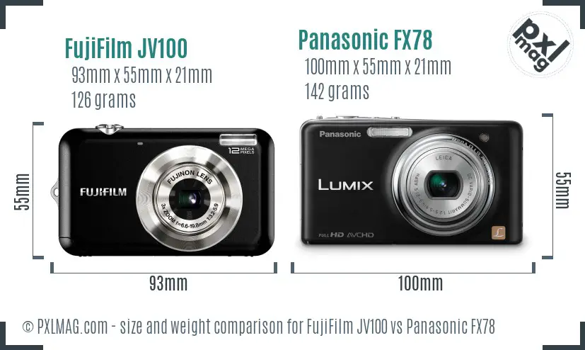 FujiFilm JV100 vs Panasonic FX78 size comparison