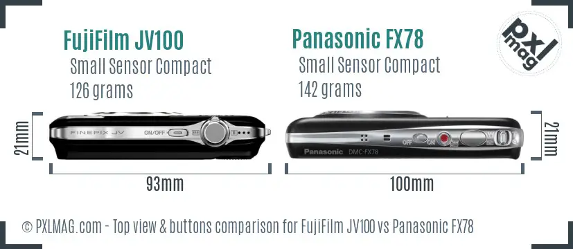 FujiFilm JV100 vs Panasonic FX78 top view buttons comparison