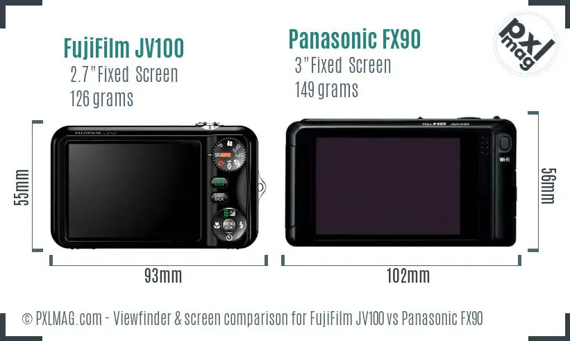 FujiFilm JV100 vs Panasonic FX90 Screen and Viewfinder comparison FujiFilm JV100 vs Panasonic FX90 Screen and Viewfinder comparison