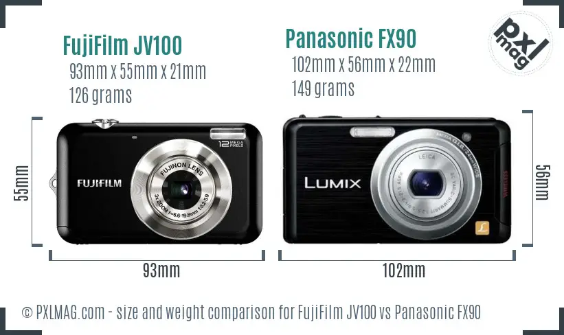 FujiFilm JV100 vs Panasonic FX90 size comparison FujiFilm JV100 vs Panasonic FX90 size comparison