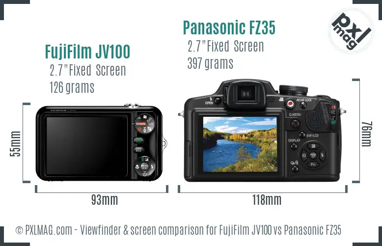 FujiFilm JV100 vs Panasonic FZ35 Screen and Viewfinder comparison