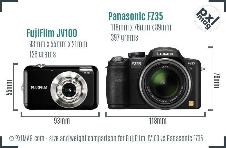FujiFilm JV100 vs Panasonic FZ35 size comparison