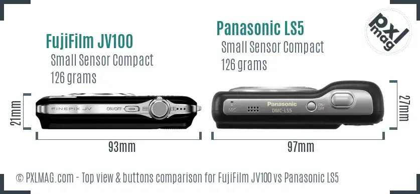 FujiFilm JV100 vs Panasonic LS5 top view buttons comparison