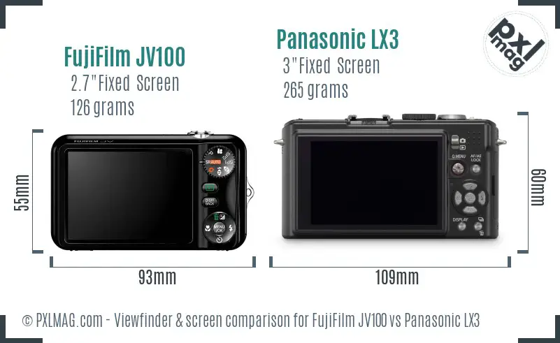 FujiFilm JV100 vs Panasonic LX3 Screen and Viewfinder comparison