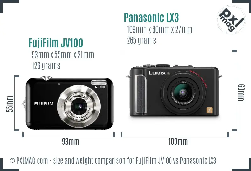 FujiFilm JV100 vs Panasonic LX3 size comparison