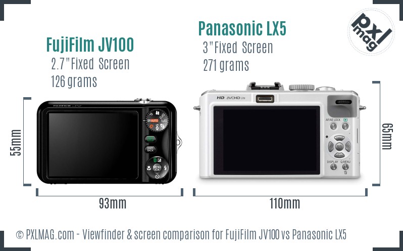 FujiFilm JV100 vs Panasonic LX5 Screen and Viewfinder comparison