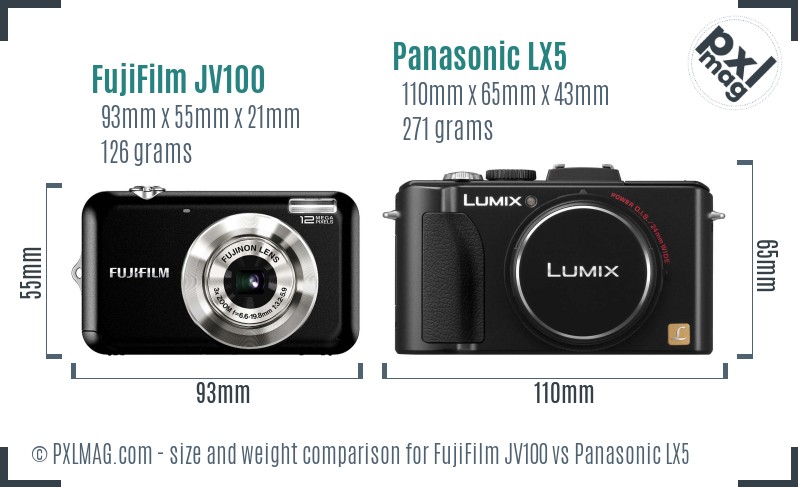 FujiFilm JV100 vs Panasonic LX5 size comparison FujiFilm JV100 vs Panasonic LX5 size comparison