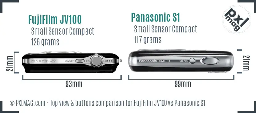 FujiFilm JV100 vs Panasonic S1 top view buttons comparison