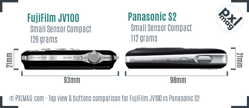 FujiFilm JV100 vs Panasonic S2 top view buttons comparison