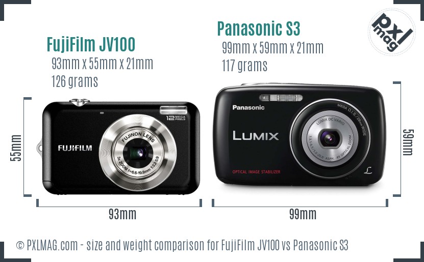 FujiFilm JV100 vs Panasonic S3 size comparison FujiFilm JV100 vs Panasonic S3 size comparison