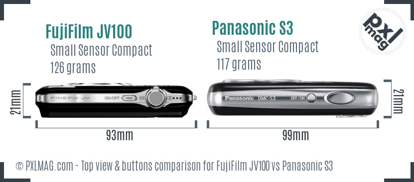 FujiFilm JV100 vs Panasonic S3 top view buttons comparison