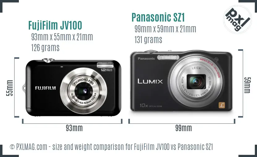 FujiFilm JV100 vs Panasonic SZ1 size comparison