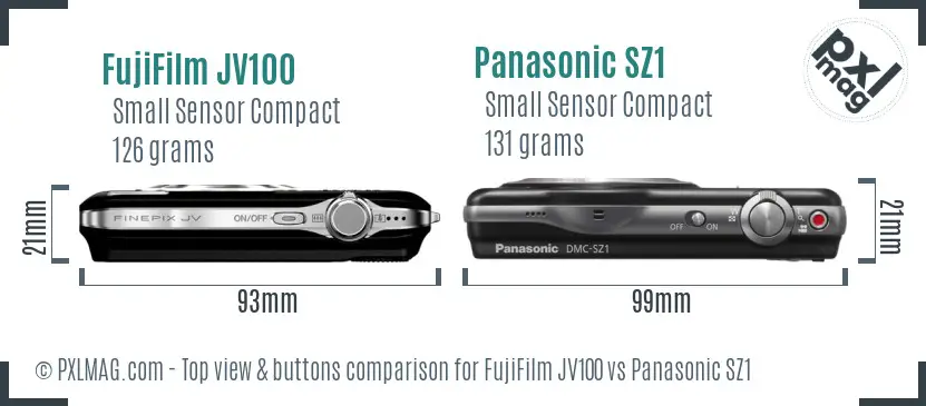 FujiFilm JV100 vs Panasonic SZ1 top view buttons comparison
