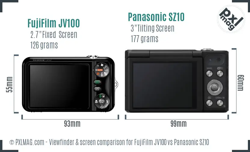 FujiFilm JV100 vs Panasonic SZ10 Screen and Viewfinder comparison