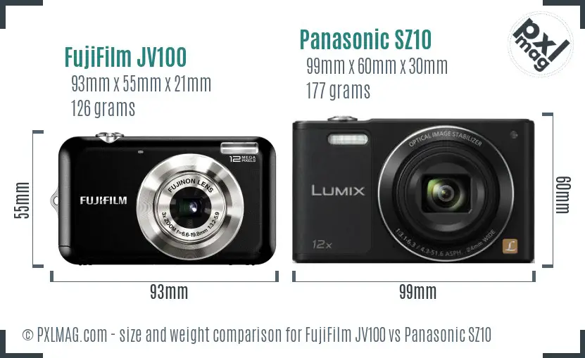 FujiFilm JV100 vs Panasonic SZ10 size comparison