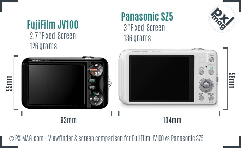 FujiFilm JV100 vs Panasonic SZ5 Screen and Viewfinder comparison