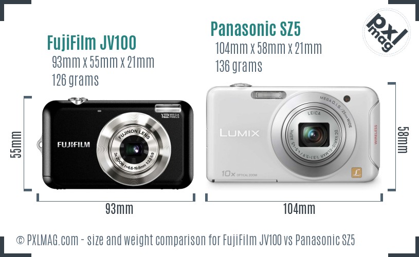 FujiFilm JV100 vs Panasonic SZ5 size comparison FujiFilm JV100 vs Panasonic SZ5 size comparison