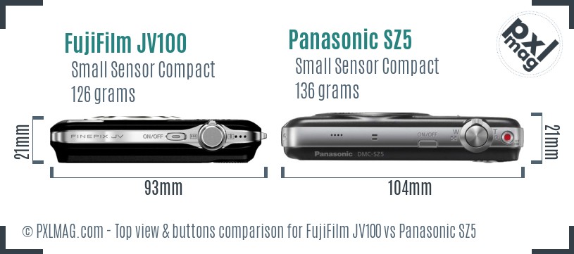 FujiFilm JV100 vs Panasonic SZ5 top view buttons comparison