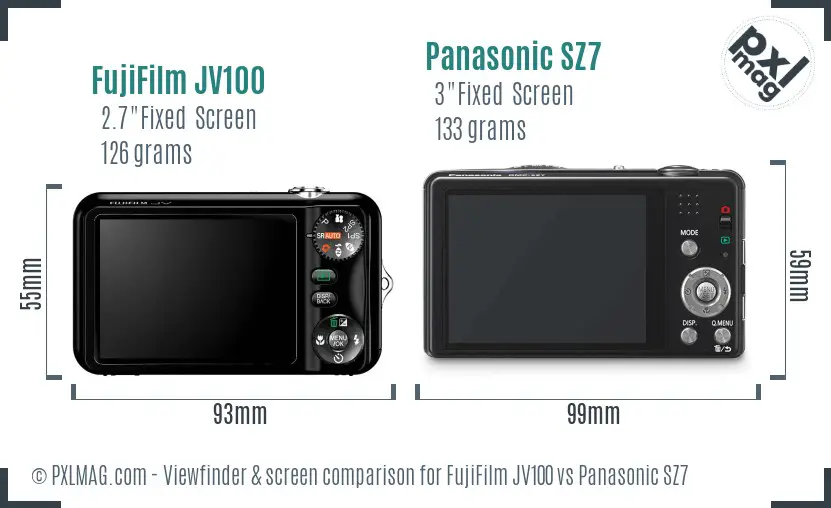 FujiFilm JV100 vs Panasonic SZ7 Screen and Viewfinder comparison