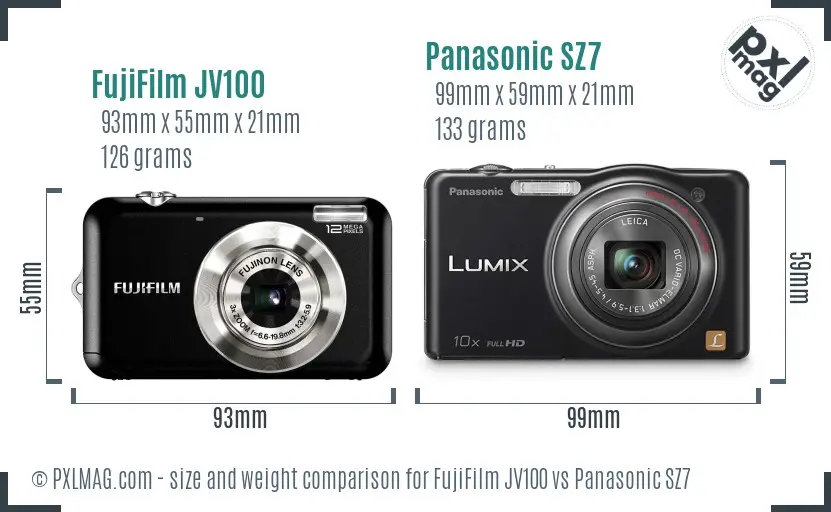 FujiFilm JV100 vs Panasonic SZ7 size comparison