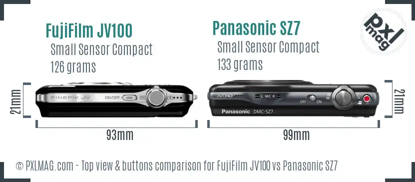 FujiFilm JV100 vs Panasonic SZ7 top view buttons comparison