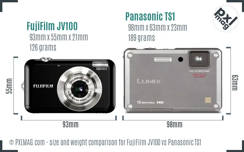 FujiFilm JV100 vs Panasonic TS1 size comparison FujiFilm JV100 vs Panasonic TS1 size comparison
