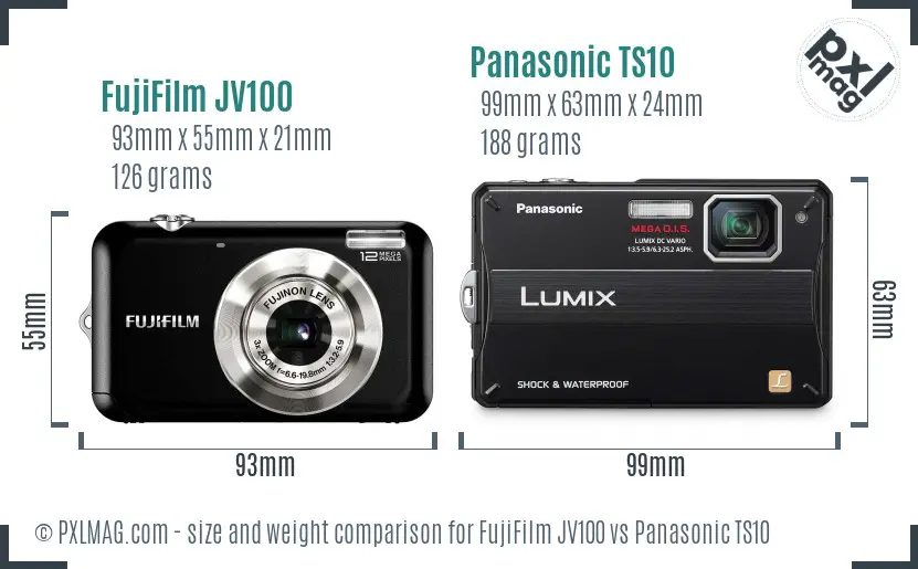 FujiFilm JV100 vs Panasonic TS10 size comparison FujiFilm JV100 vs Panasonic TS10 size comparison