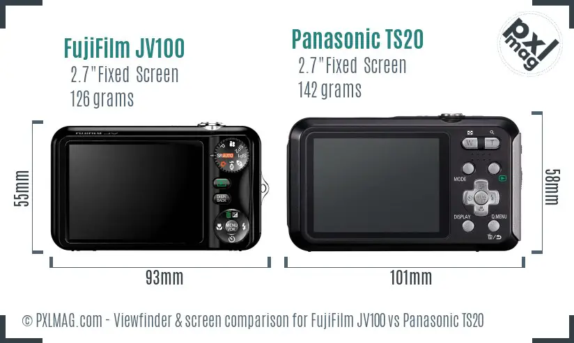 FujiFilm JV100 vs Panasonic TS20 Screen and Viewfinder comparison