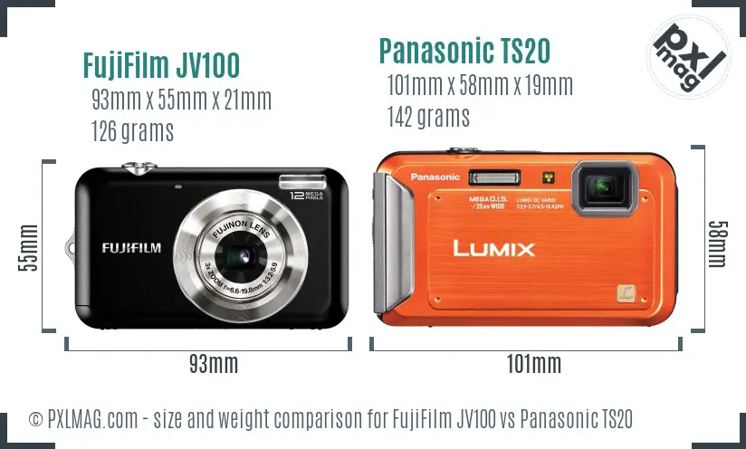 FujiFilm JV100 vs Panasonic TS20 size comparison