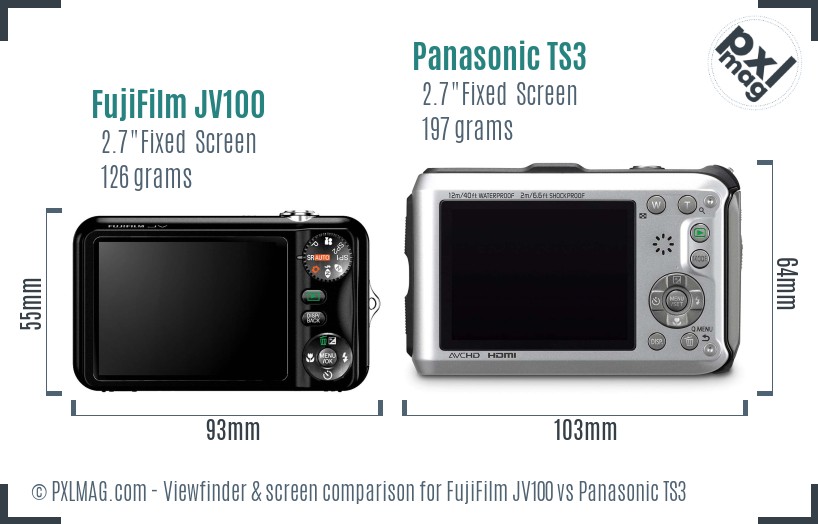 FujiFilm JV100 vs Panasonic TS3 Screen and Viewfinder comparison