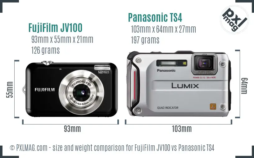 FujiFilm JV100 vs Panasonic TS4 size comparison
