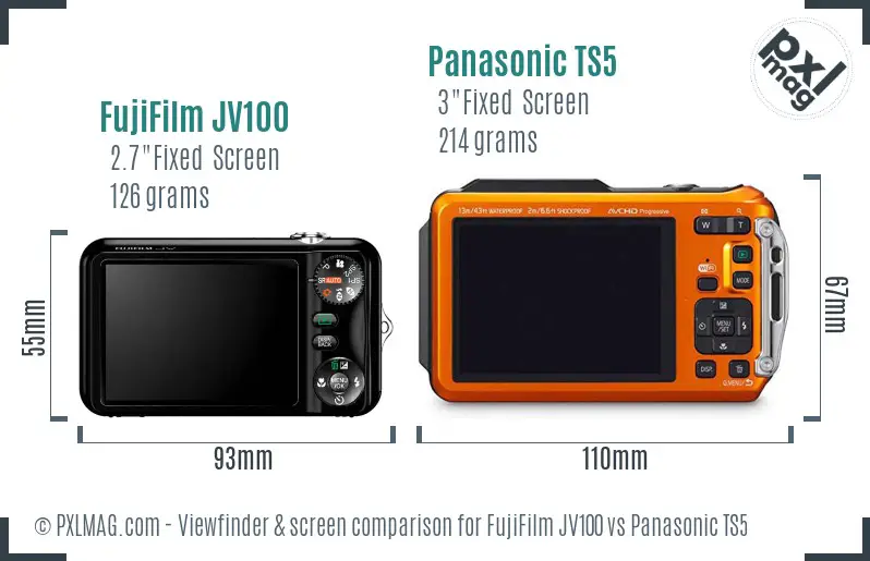 FujiFilm JV100 vs Panasonic TS5 Screen and Viewfinder comparison