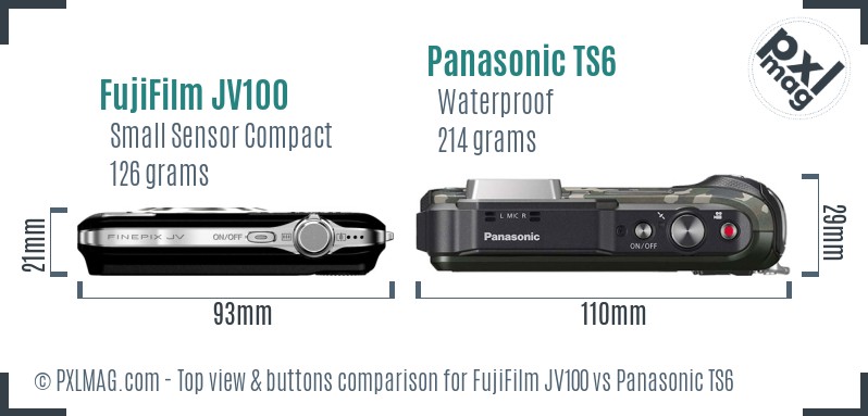 FujiFilm JV100 vs Panasonic TS6 top view buttons comparison