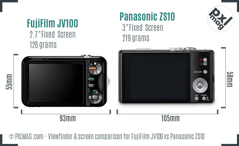 FujiFilm JV100 vs Panasonic ZS10 Screen and Viewfinder comparison