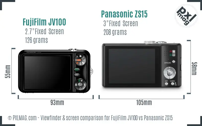 FujiFilm JV100 vs Panasonic ZS15 Screen and Viewfinder comparison