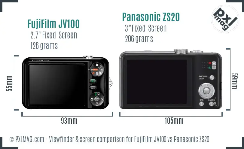 FujiFilm JV100 vs Panasonic ZS20 Screen and Viewfinder comparison