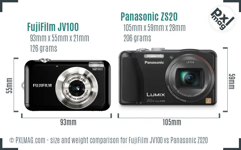 FujiFilm JV100 vs Panasonic ZS20 size comparison