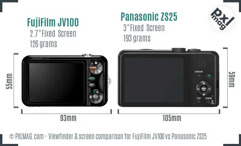 FujiFilm JV100 vs Panasonic ZS25 Screen and Viewfinder comparison