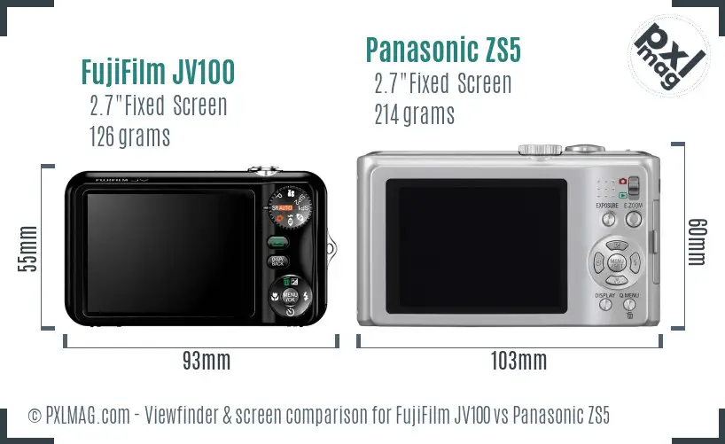 FujiFilm JV100 vs Panasonic ZS5 Screen and Viewfinder comparison