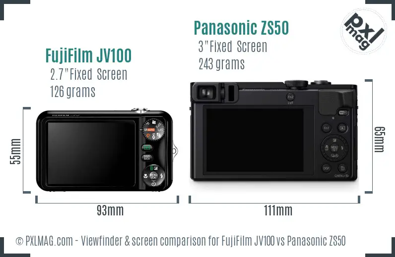 FujiFilm JV100 vs Panasonic ZS50 Screen and Viewfinder comparison