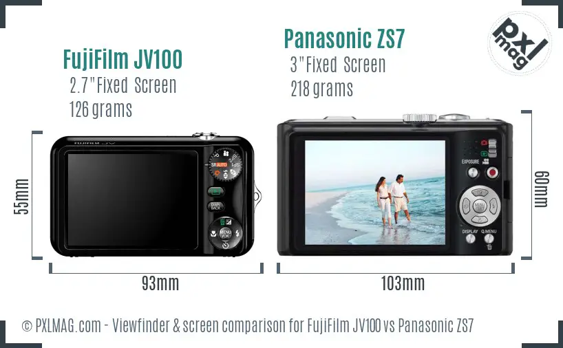 FujiFilm JV100 vs Panasonic ZS7 Screen and Viewfinder comparison