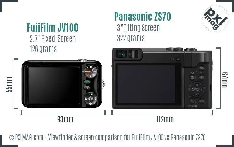 FujiFilm JV100 vs Panasonic ZS70 Screen and Viewfinder comparison