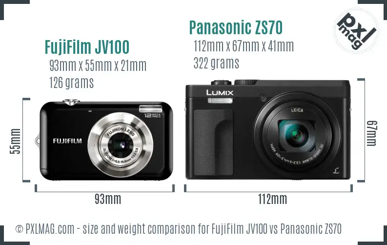 FujiFilm JV100 vs Panasonic ZS70 size comparison