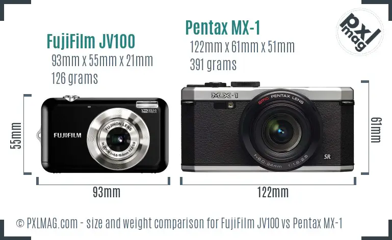 FujiFilm JV100 vs Pentax MX-1 size comparison