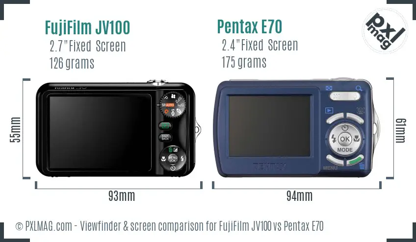 FujiFilm JV100 vs Pentax E70 Screen and Viewfinder comparison