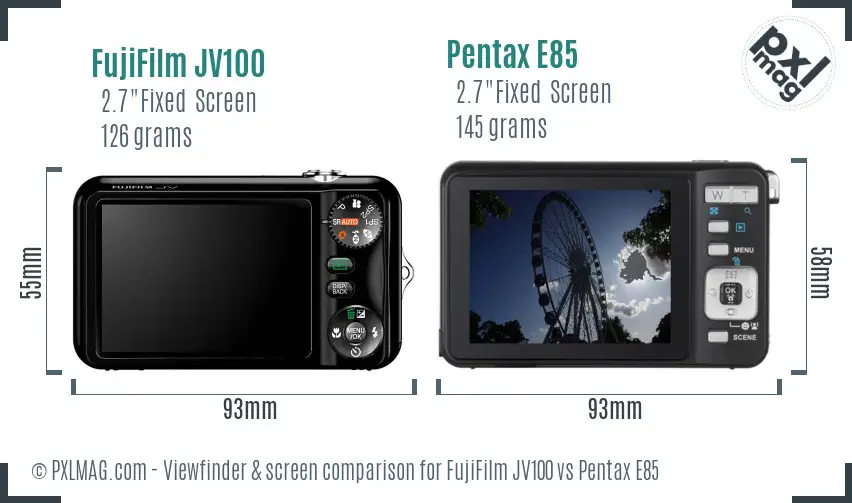 FujiFilm JV100 vs Pentax E85 Screen and Viewfinder comparison