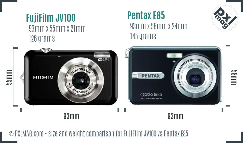 FujiFilm JV100 vs Pentax E85 size comparison
