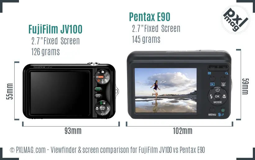 FujiFilm JV100 vs Pentax E90 Screen and Viewfinder comparison