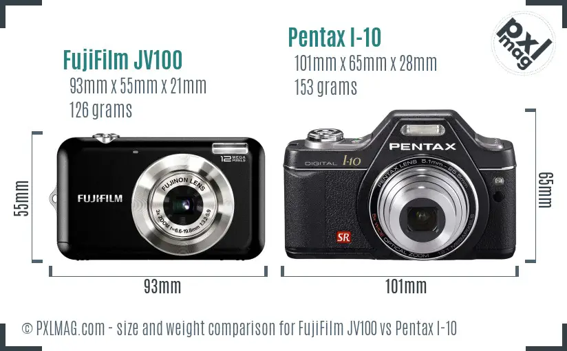 FujiFilm JV100 vs Pentax I-10 size comparison FujiFilm JV100 vs Pentax I-10 size comparison